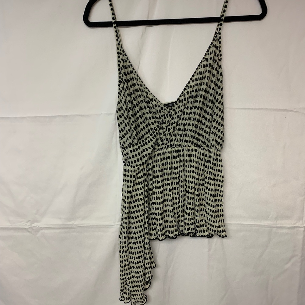 ZARA Blouse Asymmetrical Hem Polka Dots Crinkle Boho Womens SZ S
